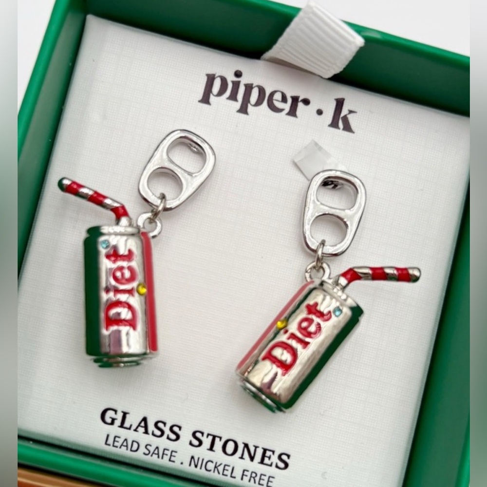 Piper K Diet Soda Can Earrings Novelty Dangle Drop Fun Quirky Jewelry